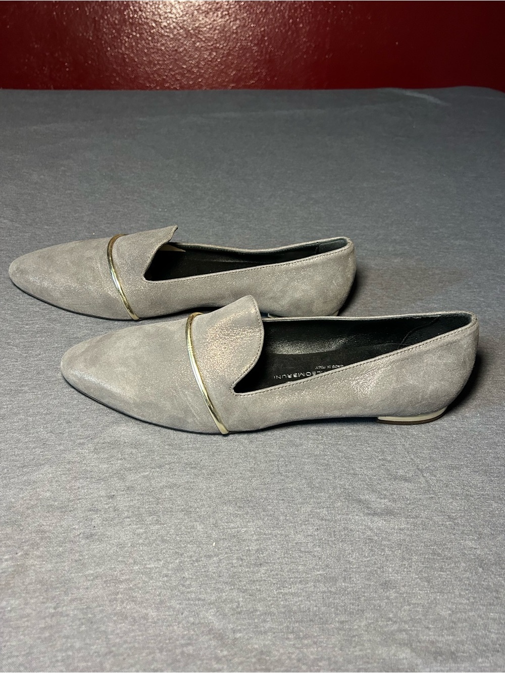 Agl Attilio Giusti Leombruni Gray Pointed Suede Loafers with Silver Trim